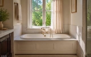 Built-in alcove cast iron tub with enameled rim