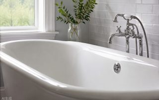 Classic white bathtub with clean enamel surface