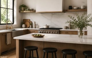 Wide view of a kitchen and countertop project area