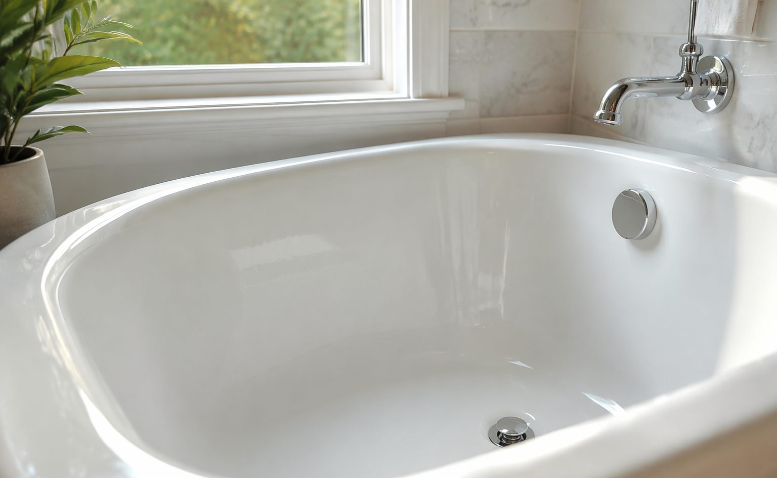 Gleaming white porcelain enamel tub surface