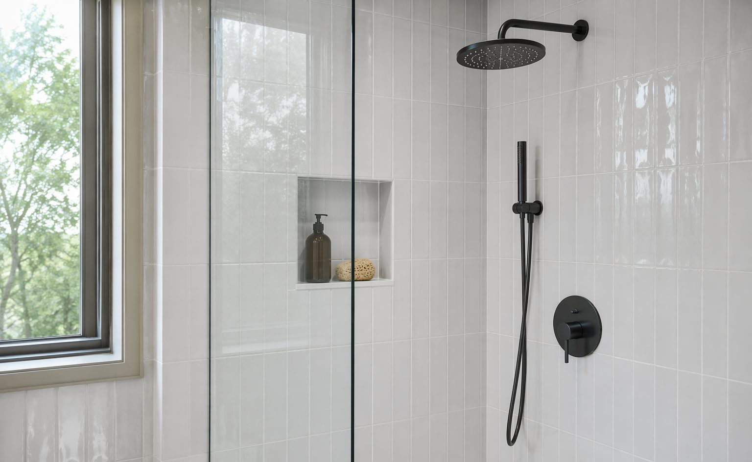 Glossy renewed ceramic shower tile wall