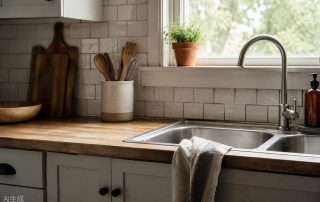 Plain kitchen counter with everyday wear